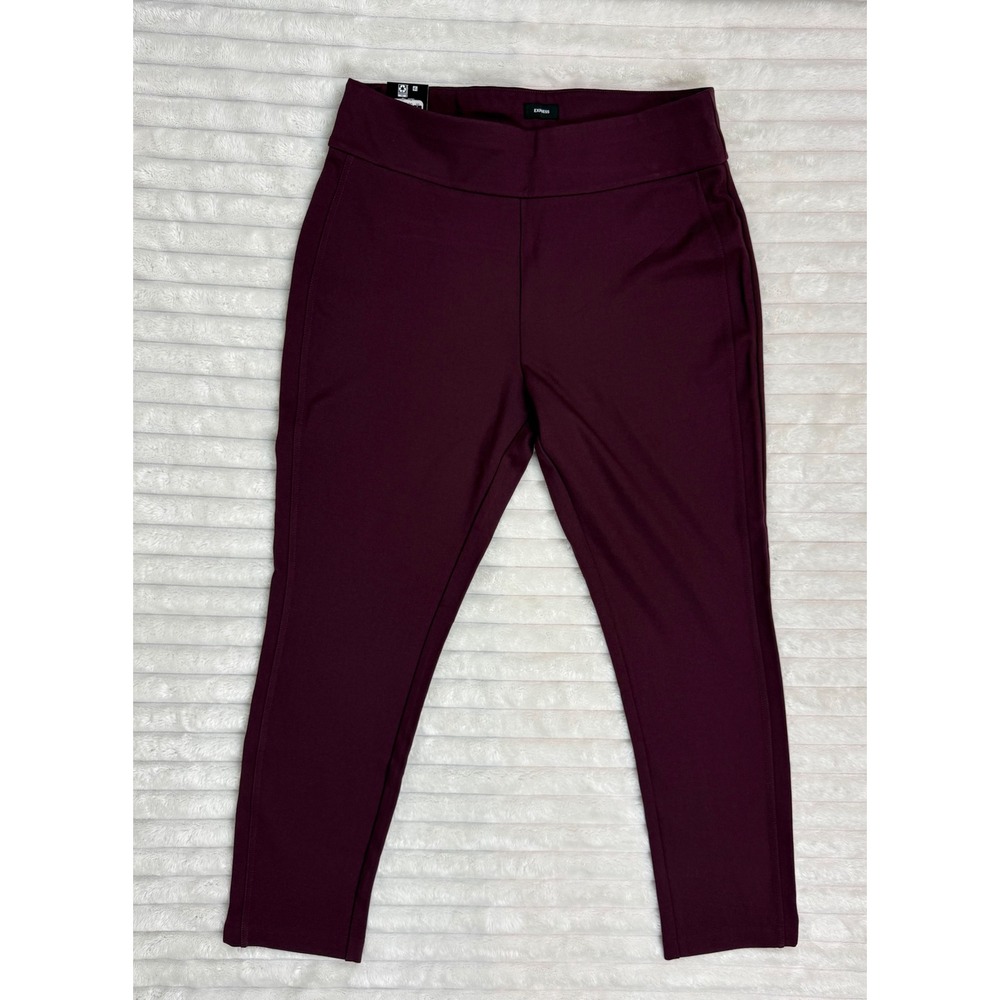 NWT Express Womens Burgundy Ponte Knit Pull On Tapered Pants EX010047 Size L